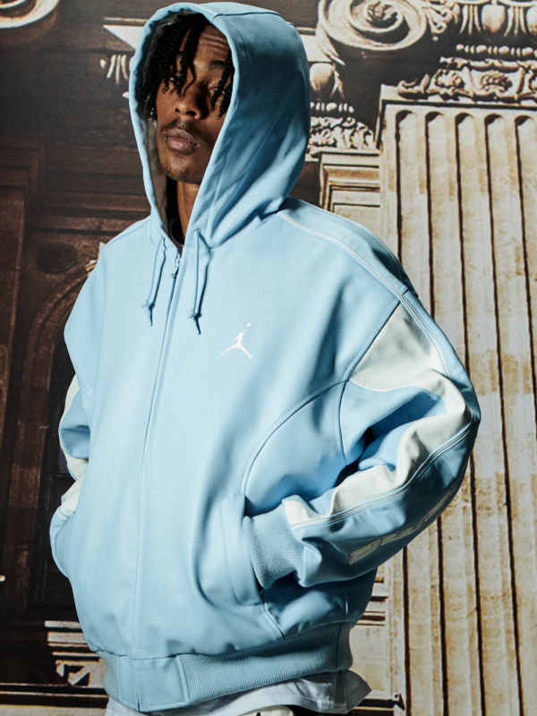 Supreme x Jordan Light Blue Hooded Leather Jacket