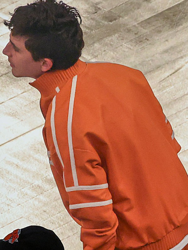 Timothée Chalamet NBA Finals Game 3 Orange Jacket