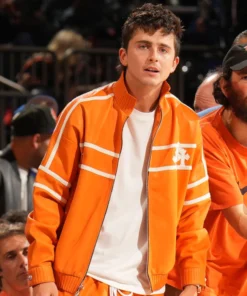 Timothée Chalamet NBA Finals Orange Jacket
