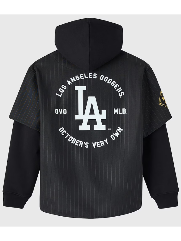 OVO x MLB 2026 Los Angeles Dodgers Black Jersey Button-Up Hoodie