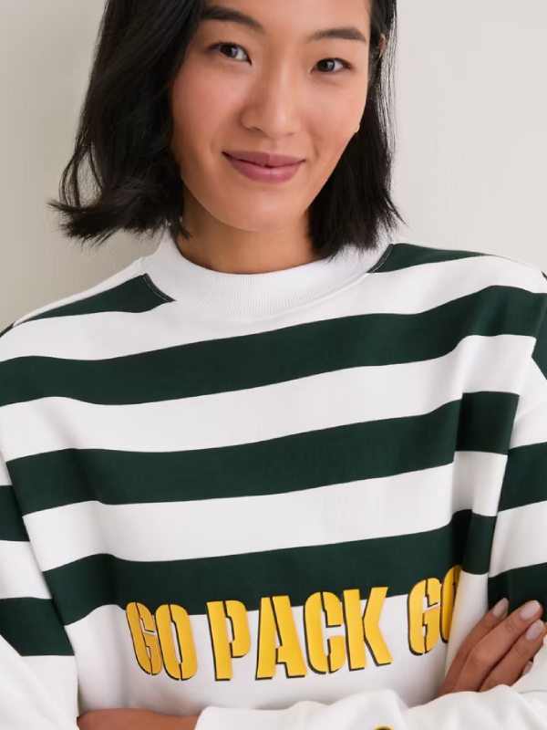 Tuckernuck White_Green Green Bay Packers Stripe Sweatshirt